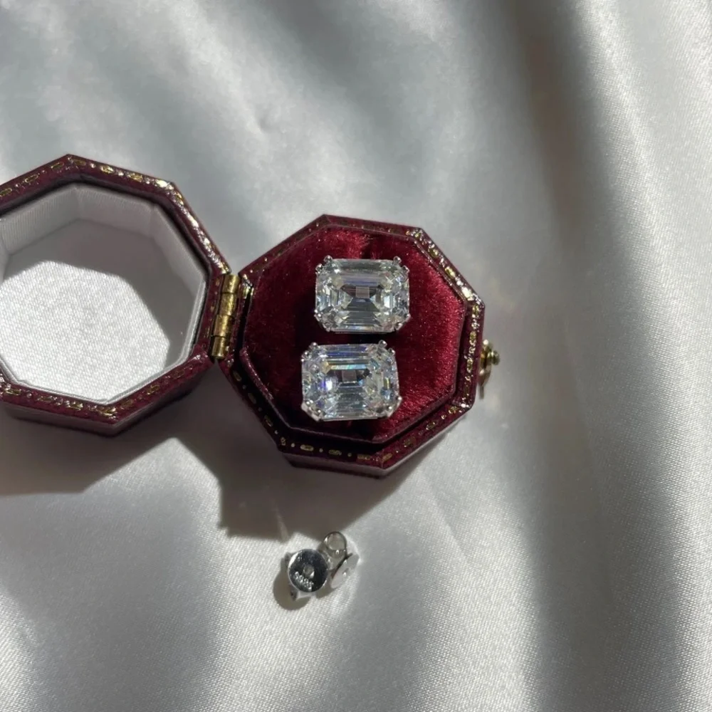3.79Ct GUMBO Emerald Cut Square Rectangular Simulated Diamond Earrings STuds